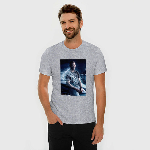 Мужская slim-футболка Пол Уокер на капоте / Меланж – фото 3