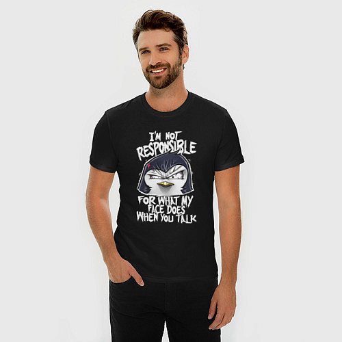 Мужская slim-футболка Психованный пингвин / Черный – фото 3
