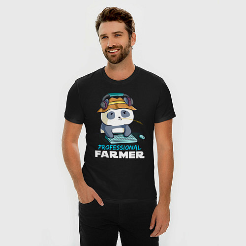 Мужская slim-футболка Professional Farmer - панда геймер / Черный – фото 3