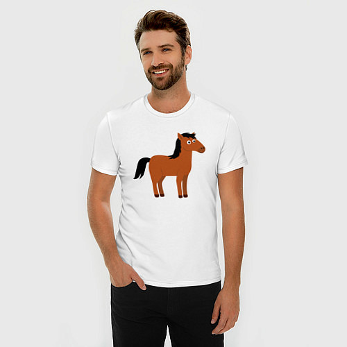 Мужская slim-футболка Забавная лошадь / Белый – фото 3