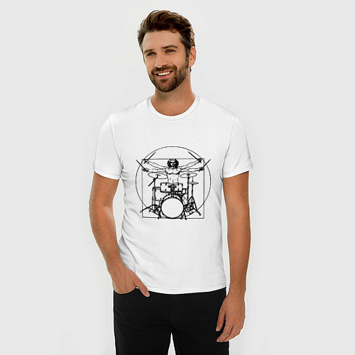 Мужская slim-футболка Vitruvian drummer / Белый – фото 3