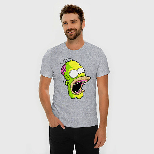 Мужская slim-футболка Гомер Симпсон - зомби - halloween / Меланж – фото 3