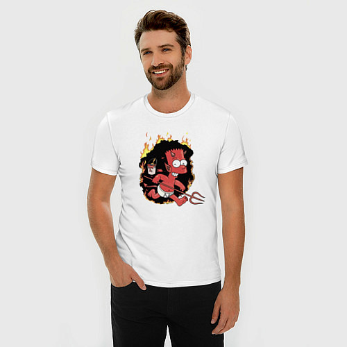 Мужская slim-футболка Барт Симпсон - чертёнок с вилами - halloween / Белый – фото 3