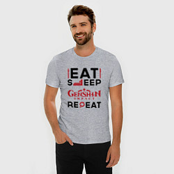 Футболка slim-fit Надпись: eat sleep Genshin Impact repeat, цвет: меланж — фото 2