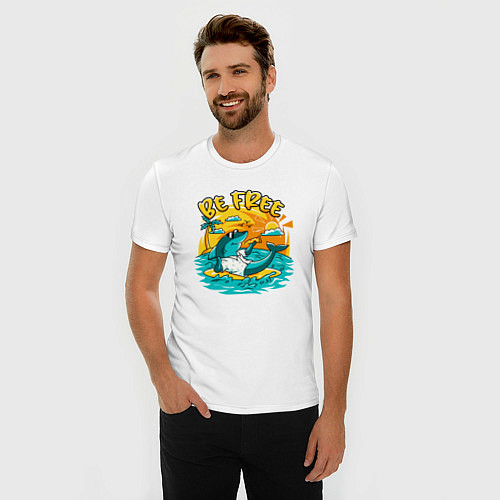 Мужская slim-футболка Акула серфингист будь свободным / Белый – фото 3