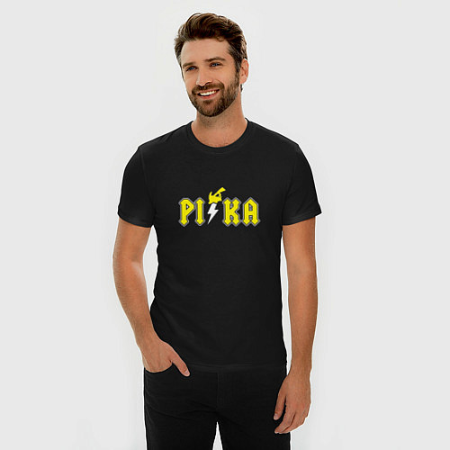 Мужская slim-футболка Pika Pika Pikachu / Черный – фото 3