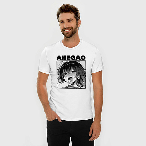 Мужская slim-футболка Ахегао: девушка / Белый – фото 3