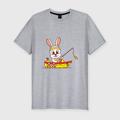Мужская slim-футболка Кролик рыбак / Меланж – фото 1