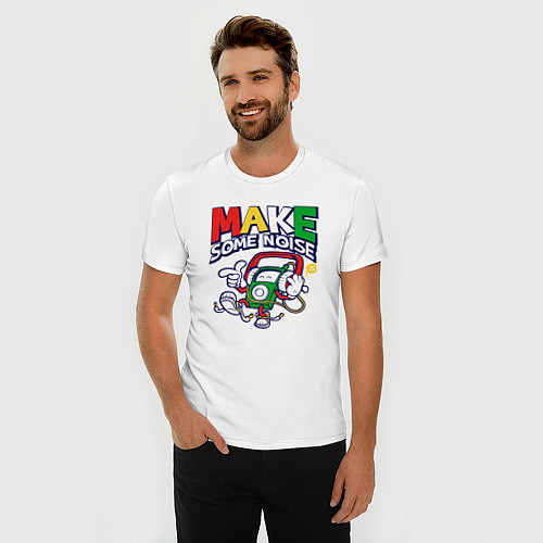 Мужская slim-футболка Плеер с наушниками / Белый – фото 3