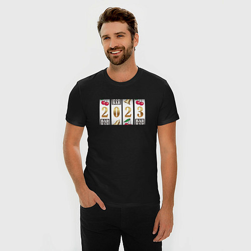 Мужская slim-футболка Новый 2023 год / Черный – фото 3