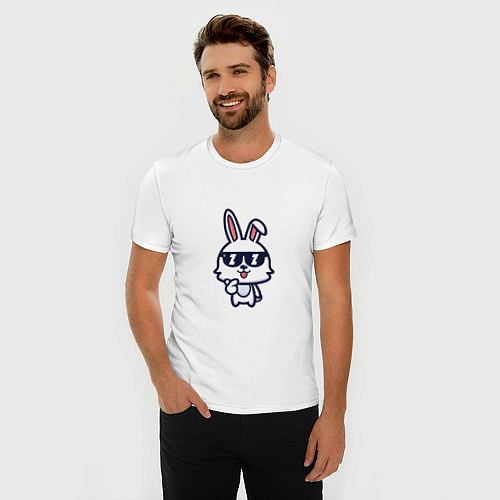 Мужская slim-футболка Кролик в очках / Белый – фото 3