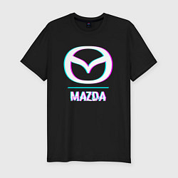 Футболка slim-fit Значок Mazda в стиле glitch, цвет: черный