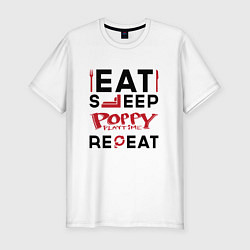 Футболка slim-fit Надпись: eat sleep Poppy Playtime repeat, цвет: белый