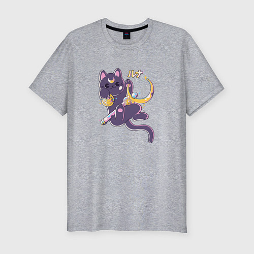Мужская slim-футболка The Moon Cat / Меланж – фото 1