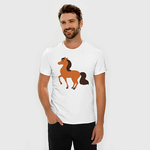 Мужская slim-футболка Конь / Белый – фото 3