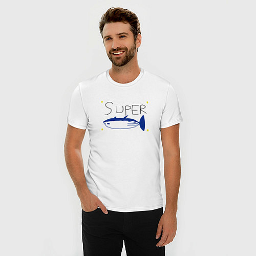 Мужская slim-футболка БТС - Супер лосось / Белый – фото 3
