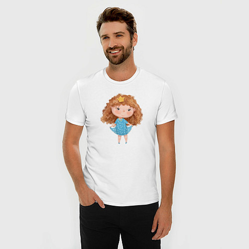 Мужская slim-футболка Милая принцесса с кудряшками / Белый – фото 3