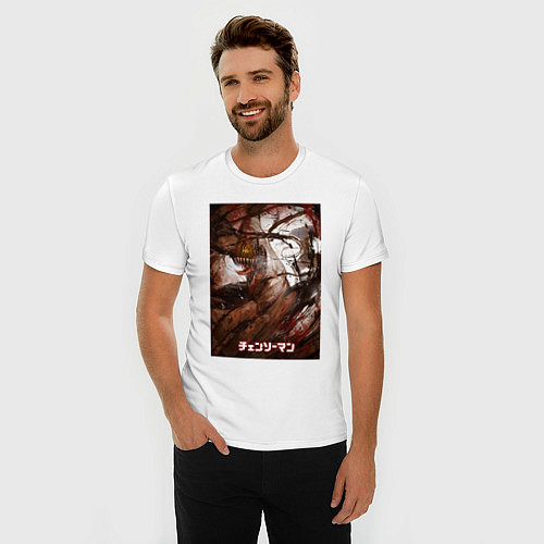 Мужская slim-футболка Человек бензопила в режиме берсерка / Белый – фото 3