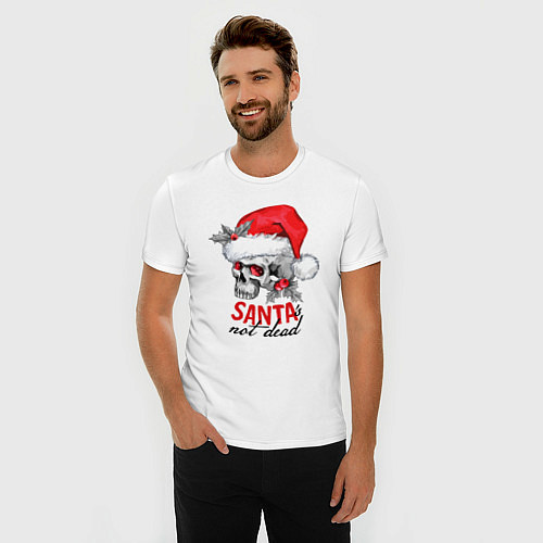 Мужская slim-футболка Santa is not dead, skull in red hat, holly / Белый – фото 3