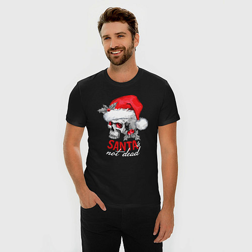 Мужская slim-футболка Santa is not dead / Черный – фото 3
