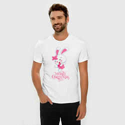 Футболка slim-fit Cute bunny, merry Christmas, цвет: белый — фото 2