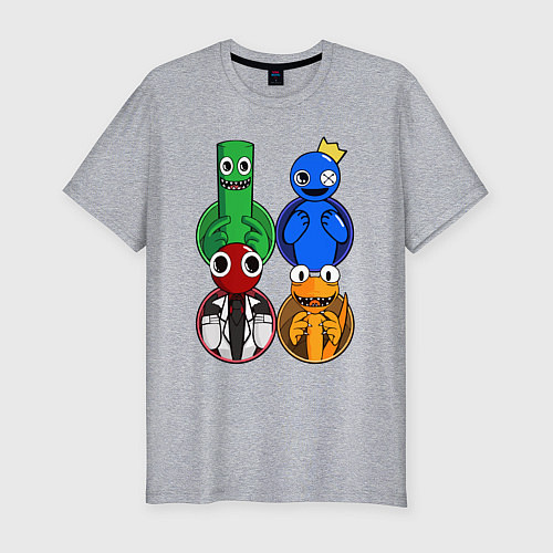 Мужская slim-футболка Радужные друзья: Зеленый, Синий, Оранжевый и Красн / Меланж – фото 1