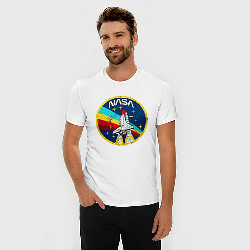 Мужская slim-футболка NASA - emblem - USA / Белый – фото 3