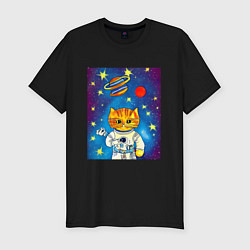 Футболка slim-fit Абстрактный космический кот, цвет: черный