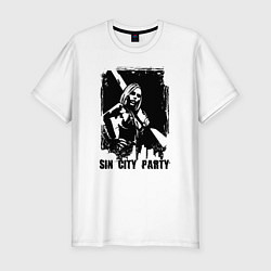 Футболка slim-fit Девушка с ружьём на фоне города, цвет: белый