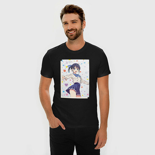 Мужская slim-футболка Милая Нагиса - Мои девушки / Черный – фото 3