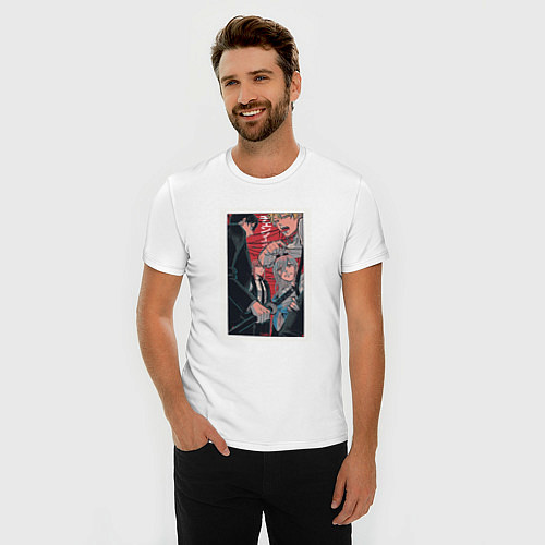 Мужская slim-футболка Chainsaw Man Человек-бензопила Аниме / Белый – фото 3