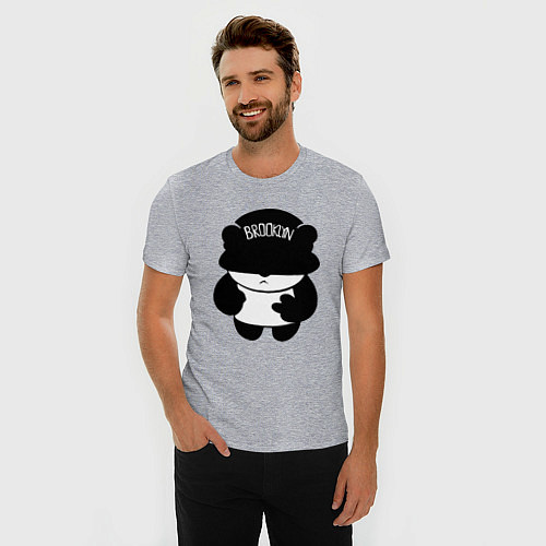 Мужская slim-футболка Борзый пандёныш из Бруклина / Меланж – фото 3