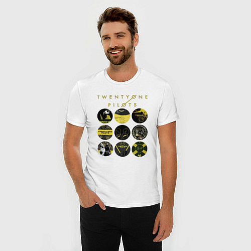 Мужская slim-футболка Twenty One Pilots коллаж / Белый – фото 3