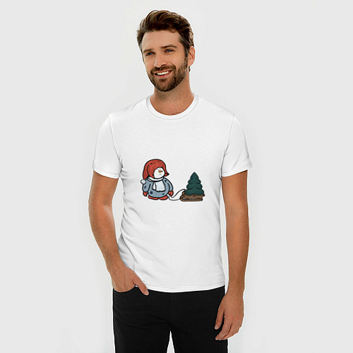 Мужская slim-футболка Снеговик с елкой / Белый – фото 3