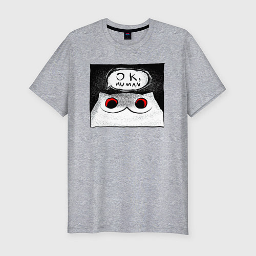 Мужская slim-футболка Мрачный кот - Ok, human / Меланж – фото 1