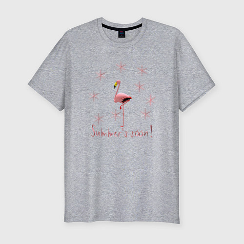 Мужская slim-футболка Розовый фламинго и розовые снежинки: скоро лето / Меланж – фото 1