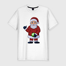 Футболка slim-fit Дед Мороз с елочной игрушкой, цвет: белый