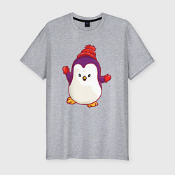 Футболка slim-fit Пингвин в шапке, цвет: меланж