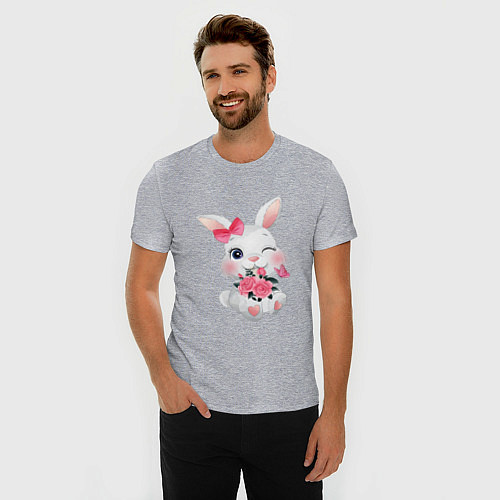 Мужская slim-футболка Зайка с цветочками / Меланж – фото 3