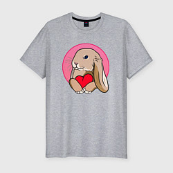 Футболка slim-fit Кролик с красным сердечком, цвет: меланж