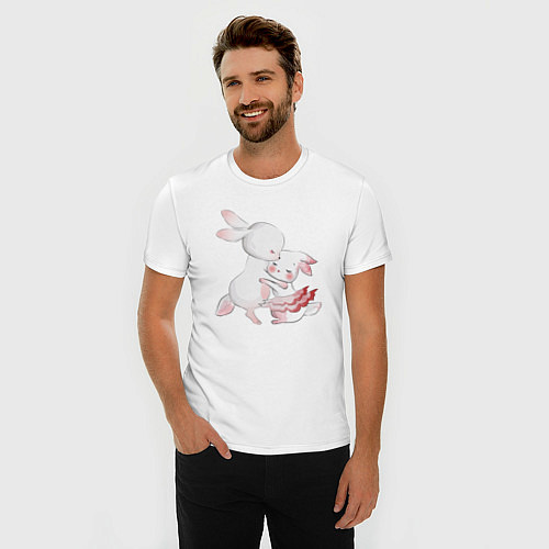 Мужская slim-футболка Зайчики обнимаются в танце / Белый – фото 3
