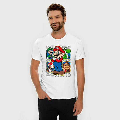 Мужская slim-футболка Супер Марио / Белый – фото 3