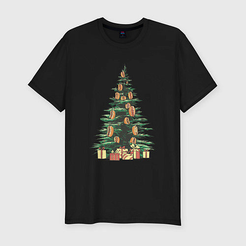 Мужская slim-футболка Новогодняя елка с хот-догами / Черный – фото 1