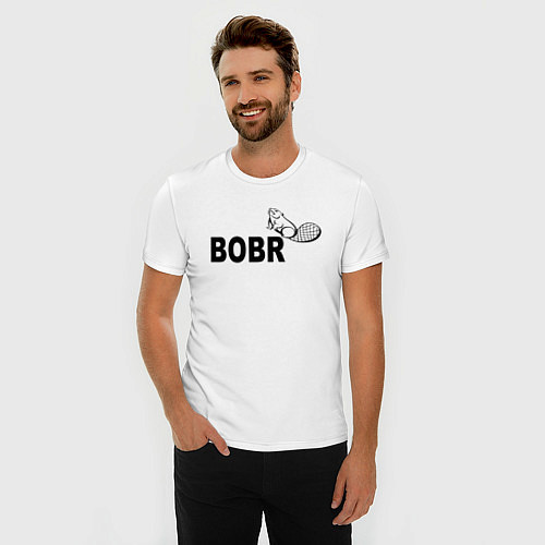 Мужская slim-футболка Бобер вместо пумы / Белый – фото 3