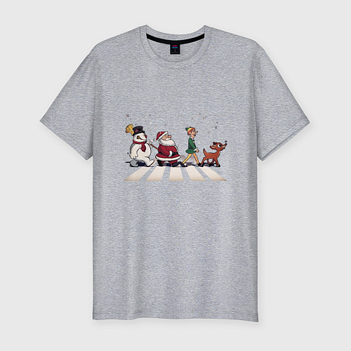 Мужская slim-футболка Beatles Christmas / Меланж – фото 1