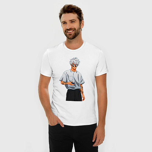 Мужская slim-футболка Крутой Сатору Годжо / Белый – фото 3