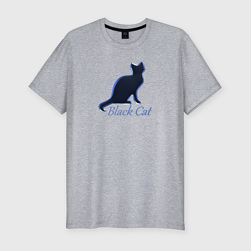 Мужская slim-футболка Черный неоновый кот / Меланж – фото 1