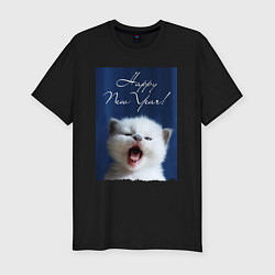 Футболка slim-fit Happy New Year! Kitten - cutie, цвет: черный