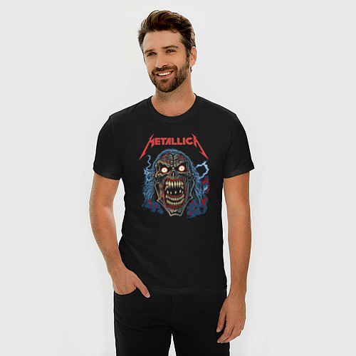 Мужская slim-футболка Metallica skull / Черный – фото 3