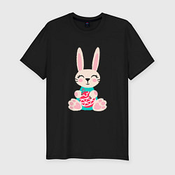 Футболка slim-fit Новогодний кролик с елочным шаром, цвет: черный